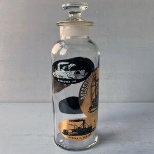 Vintage MCM Glass Apothecary Weed Storage Jar Bottle Boats Mid Century Modern